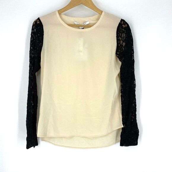 DVF Top Silk Louisa Blouse Lace Sleeve - Picture 1 of 9
